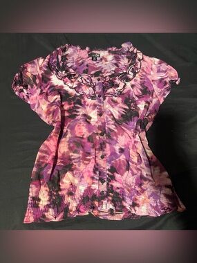 East 5th Pink and Purple Ruffled Button-Front Blouse